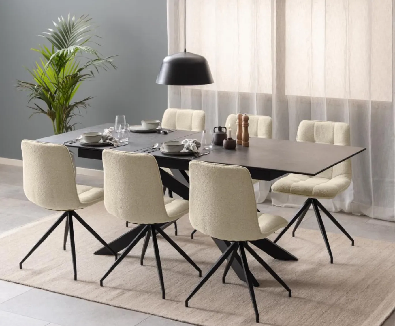 Eettafel Jorvik Keramiek Zwart Fairba 168/210cm - Giga Living