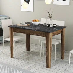Eettafel Kiev Marmerlook Zwart/Walnoot met Opbergruimte 110cm