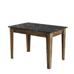 Eettafel Kiev Marmerlook Zwart/Walnoot met Opbergruimte 110cm