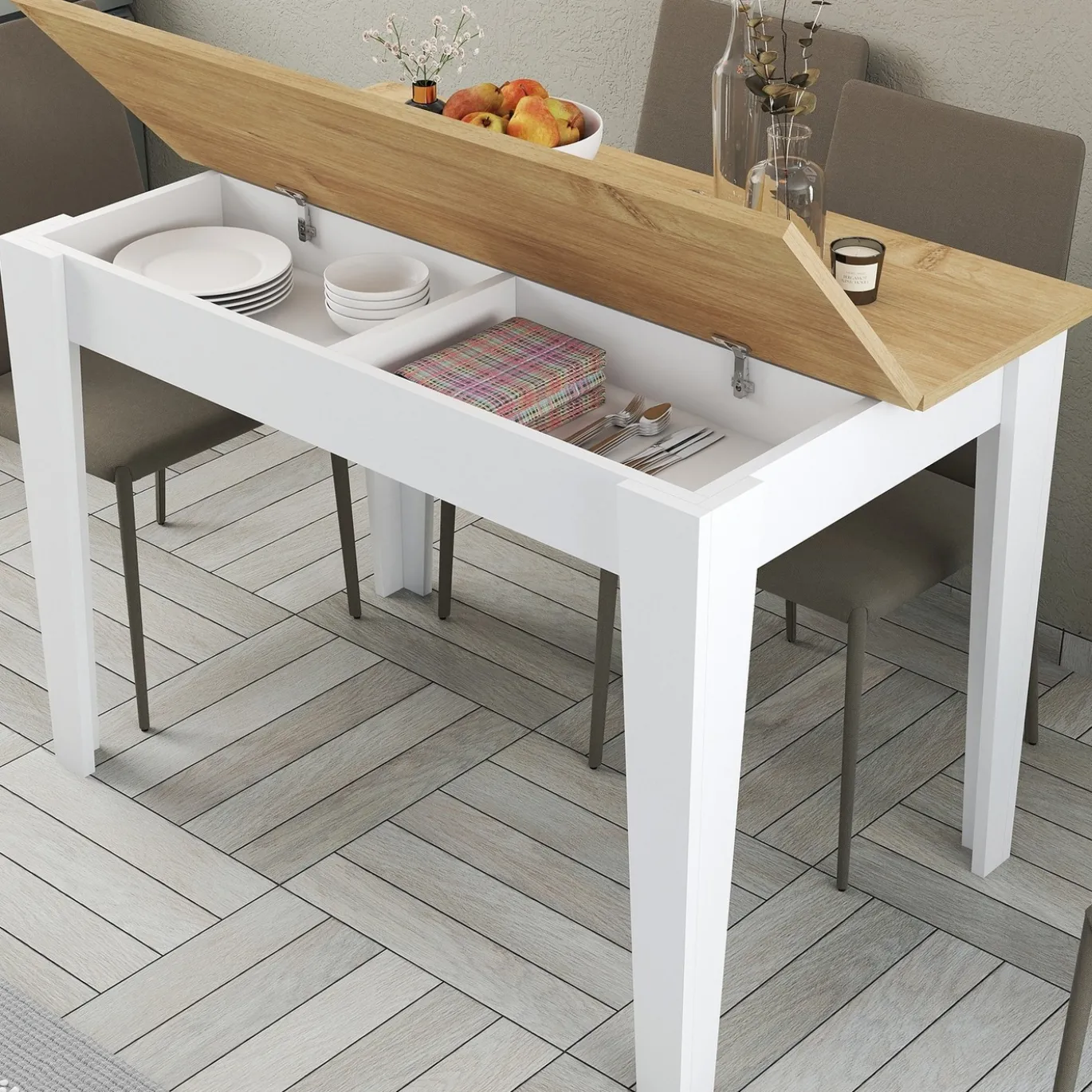 Eettafel Kiev Naturel/Wit met Opbergruimte 110cm