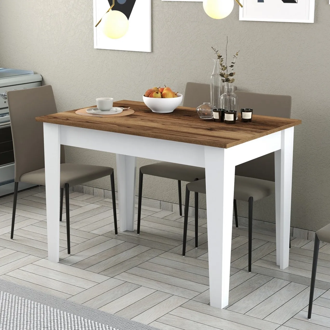 Eettafel Kiev Walnoot/Wit met Opbergruimte 110cm