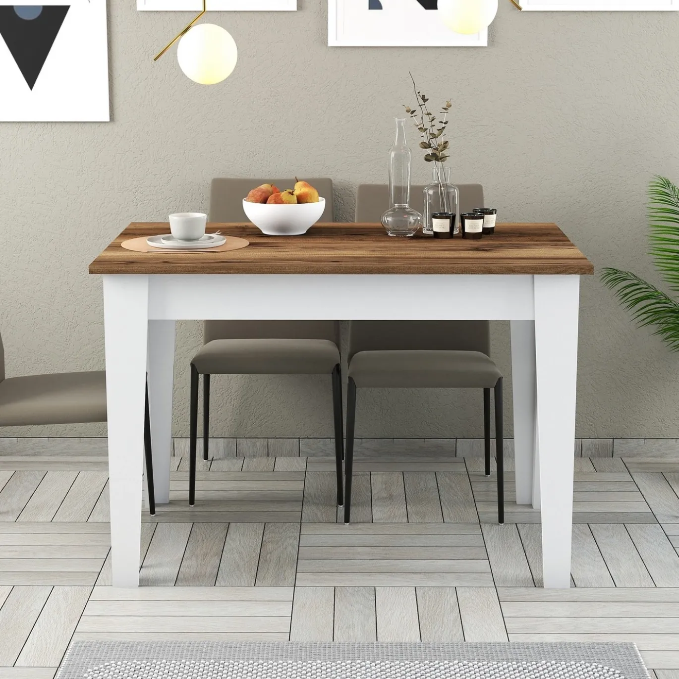 Eettafel Kiev Walnoot/Wit met Opbergruimte 110cm
