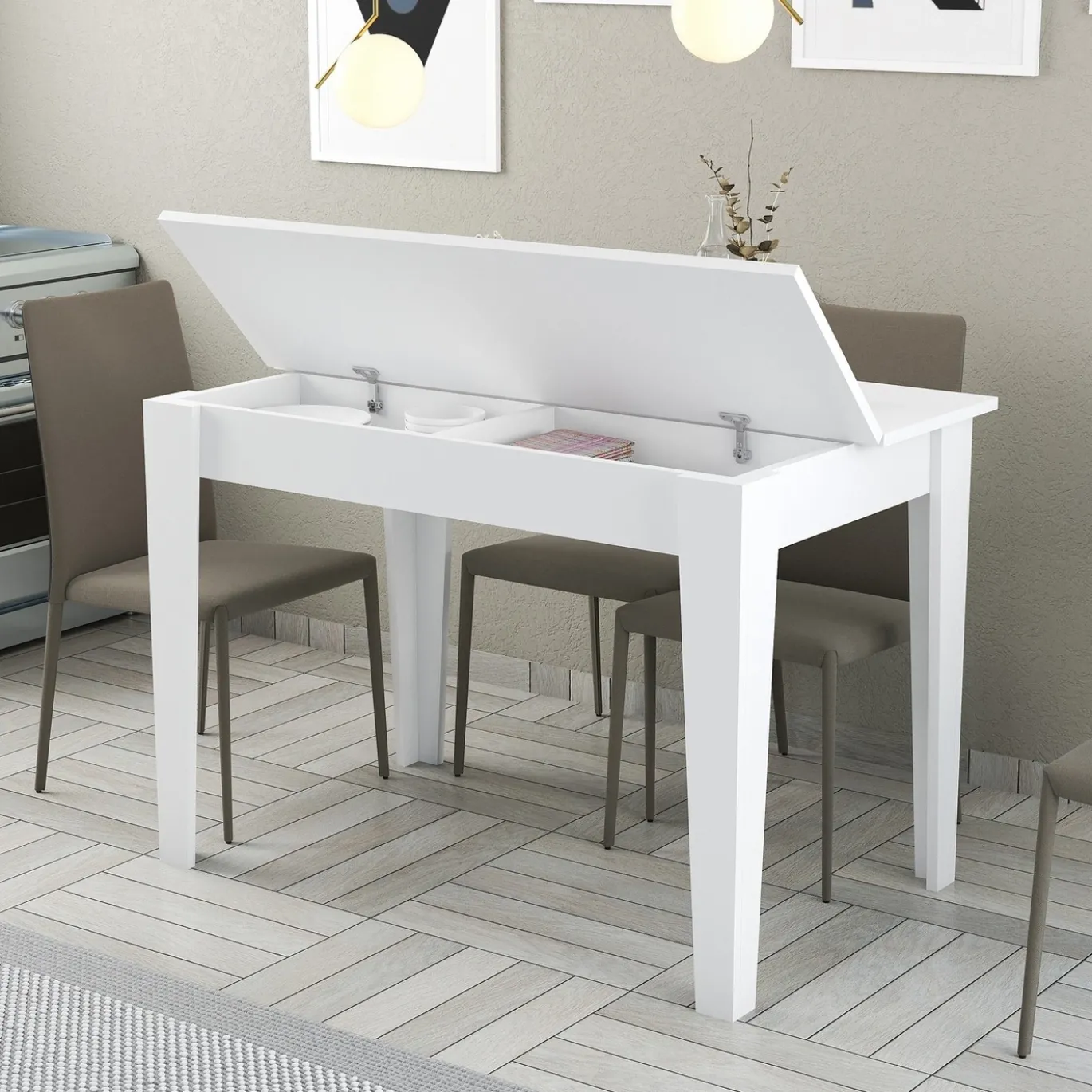 Eettafel Kiev Wit met Opbergruimte 110cm