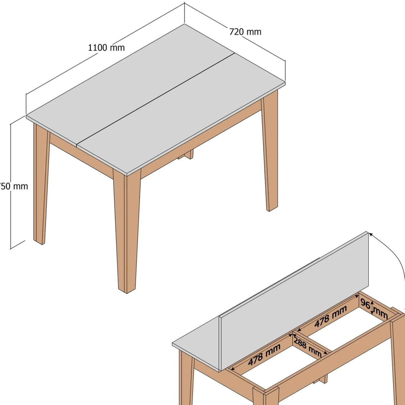 Eettafel Kiev Wit met Opbergruimte 110cm