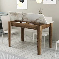 Eettafel Kiev Wit/Walnoot met Opbergruimte 110cm