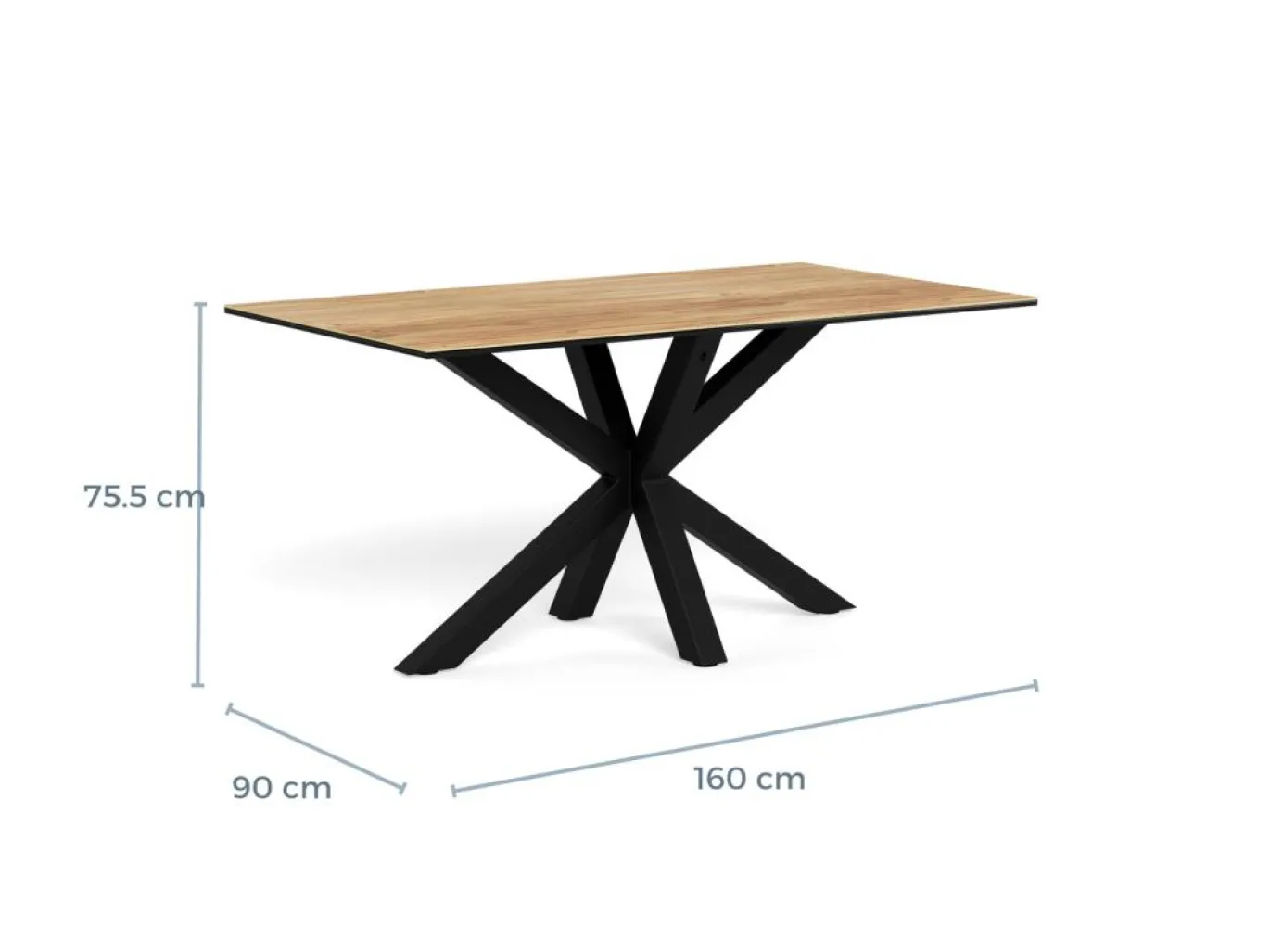 Eettafel Luno Keramiek Eiken Zwart 160cm - Giga Living