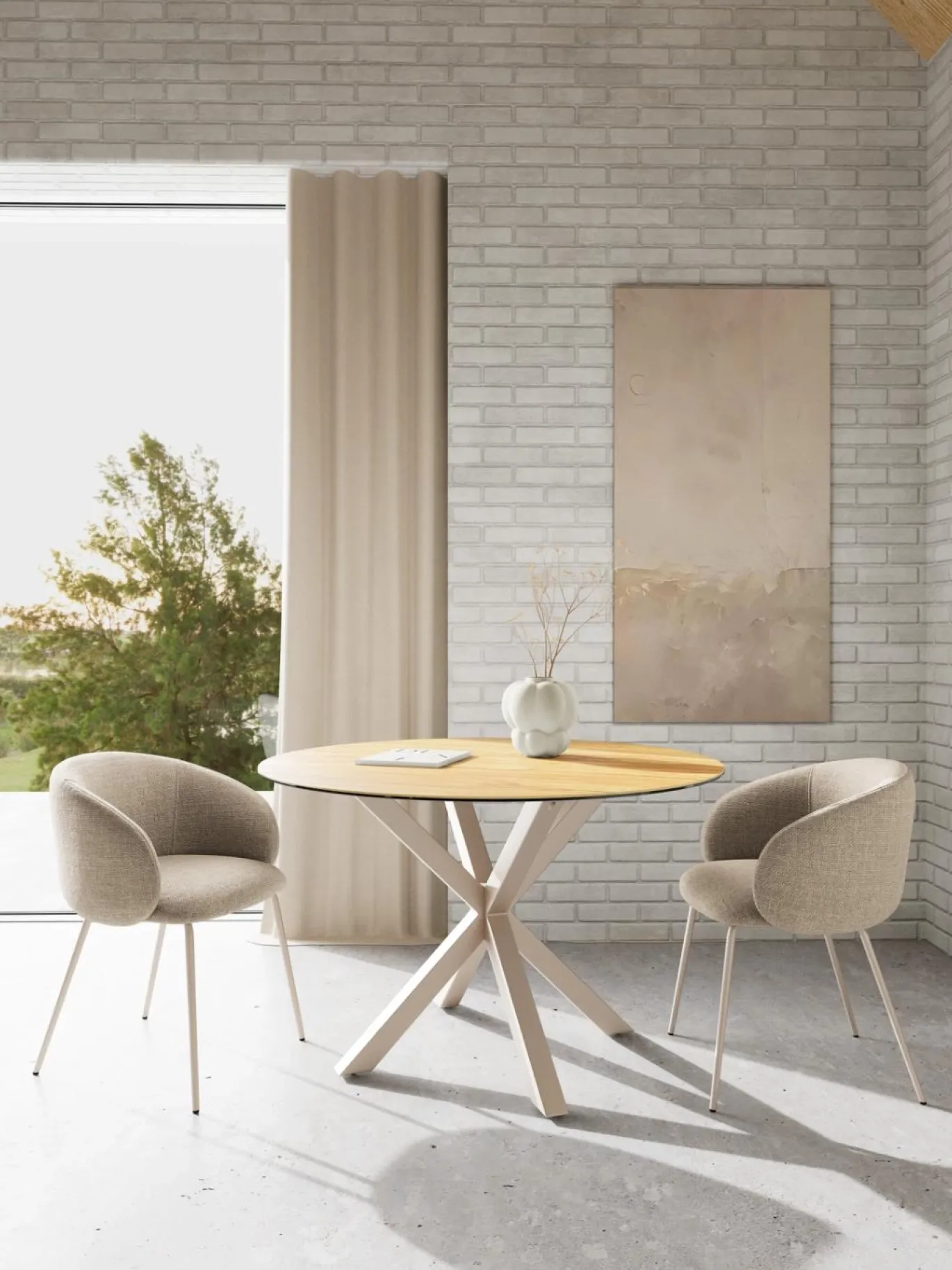 Eettafel Luno Keramiek Eiken Grijs Ø119cm - Giga Living