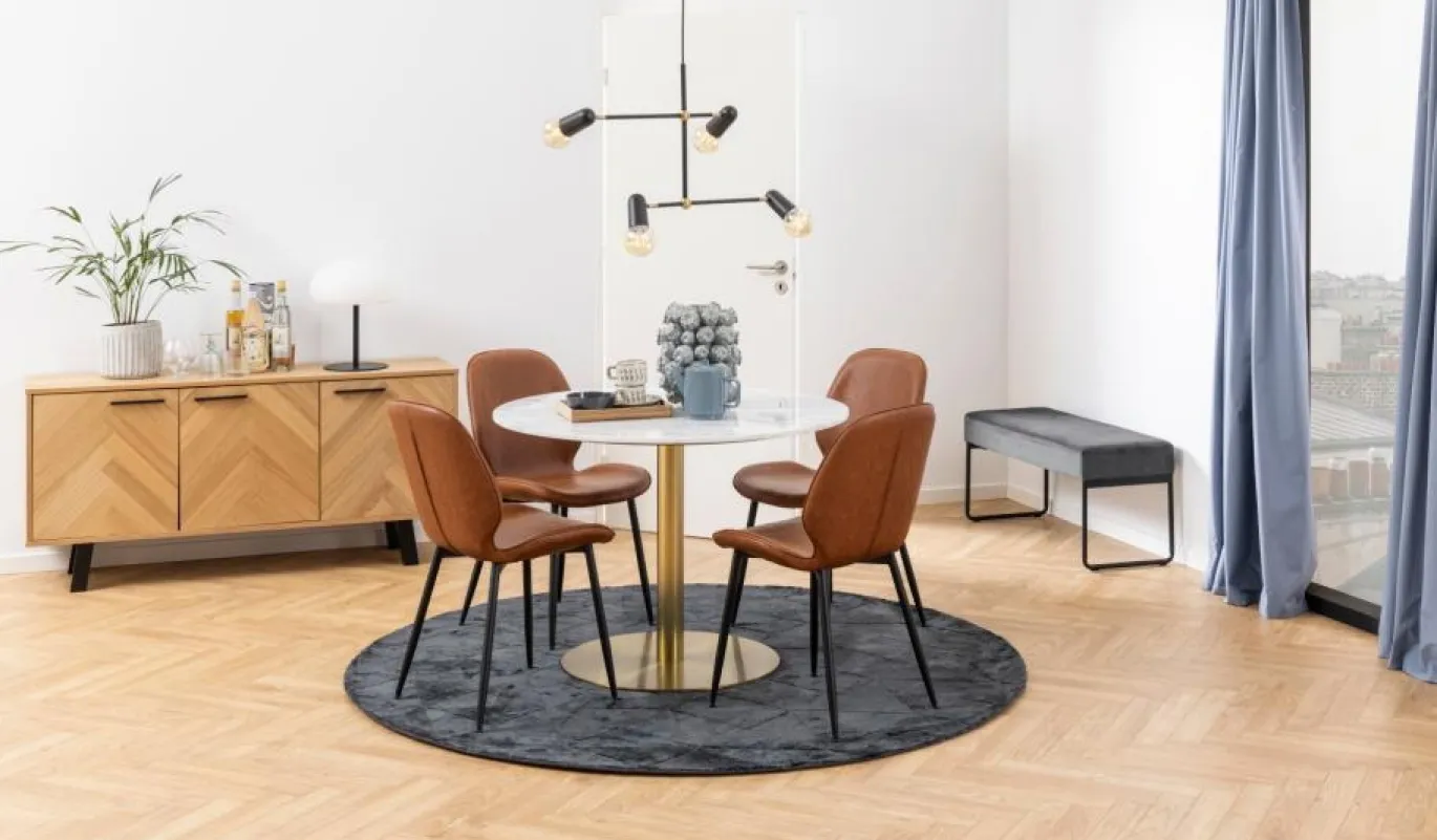 Eettafel Menno Marmer Wit Ø105cm Gouden Onderstel - Giga Living