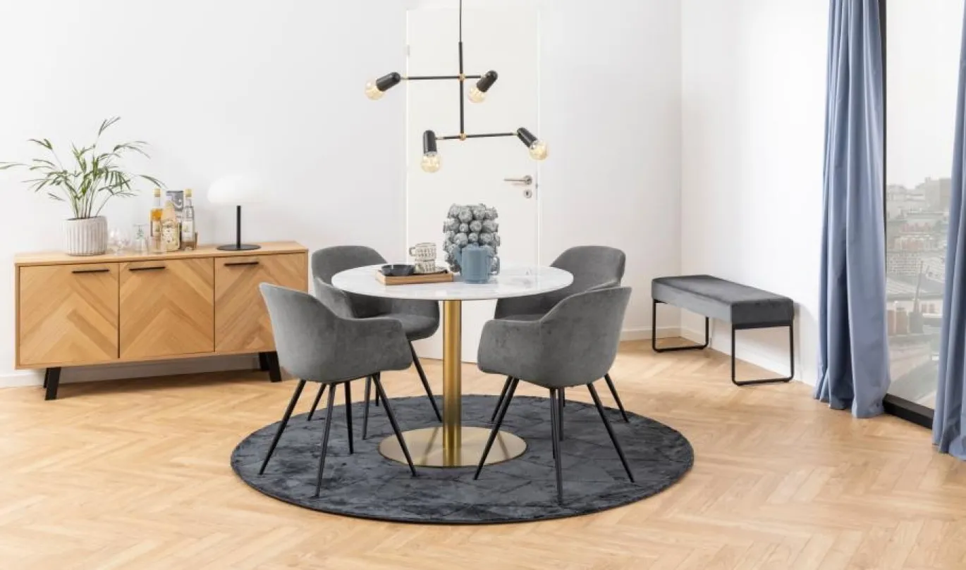 Eettafel Menno Marmer Wit Ø105cm Gouden Onderstel - Giga Living