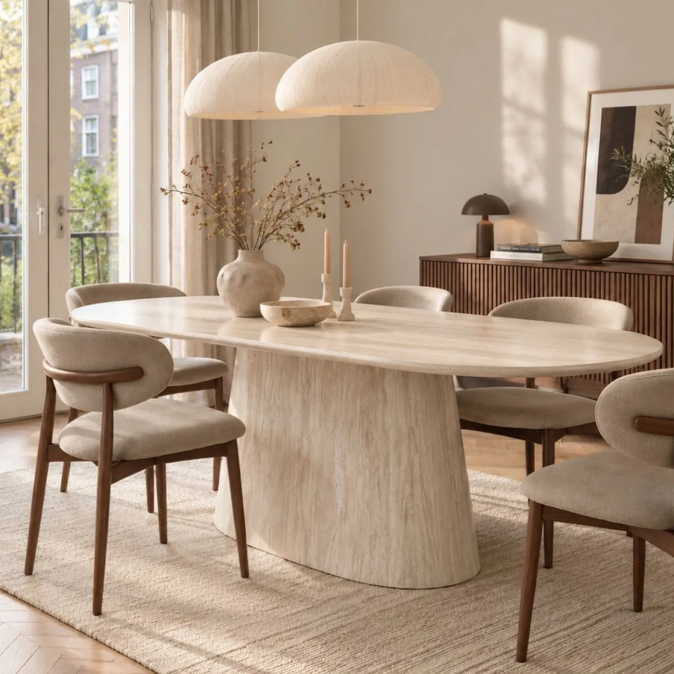 Eettafel Michal Travertinlook Ovaal 200cm - Giga Meubel