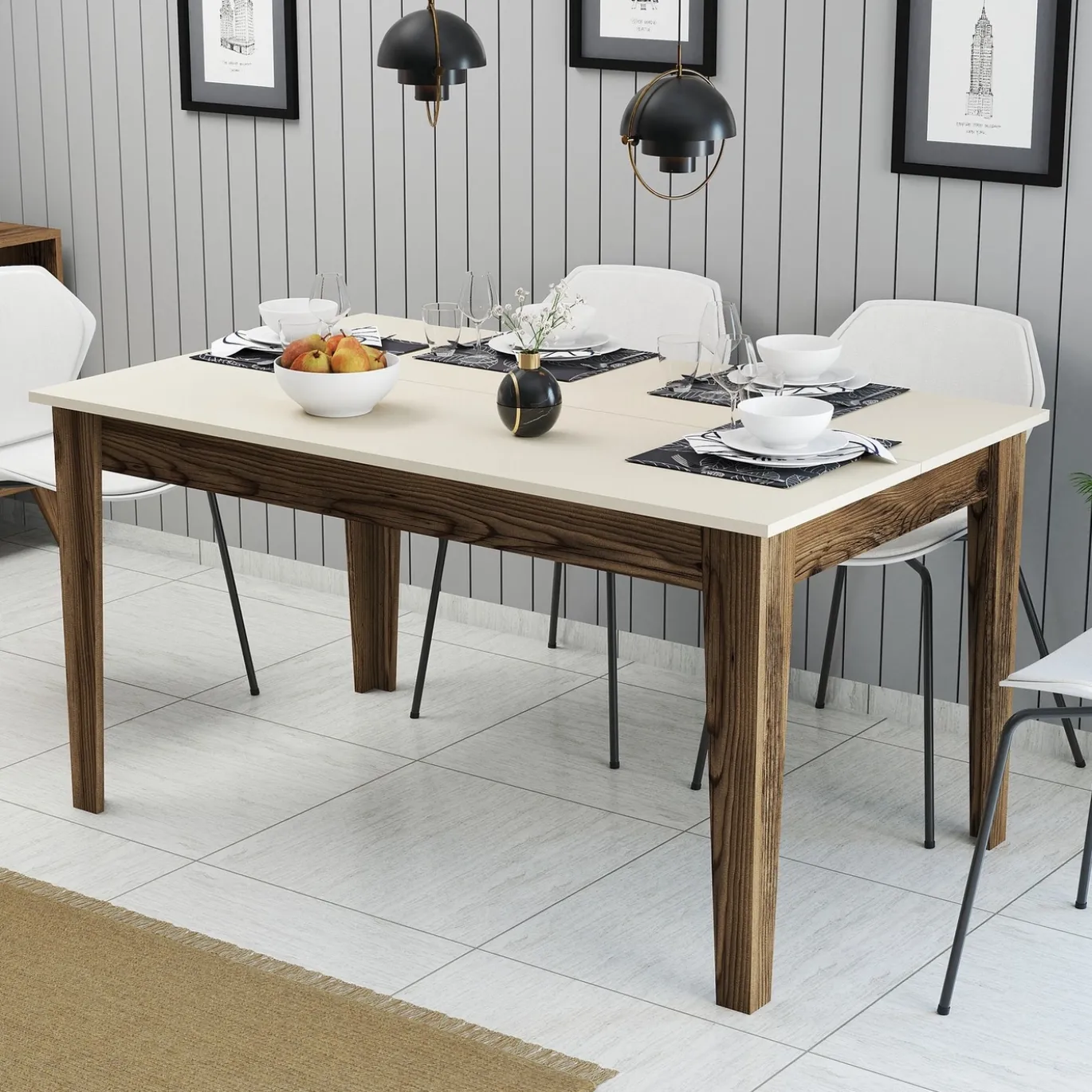 Eettafel Milan Crème/Walnoot met Opbergruimte 145cm