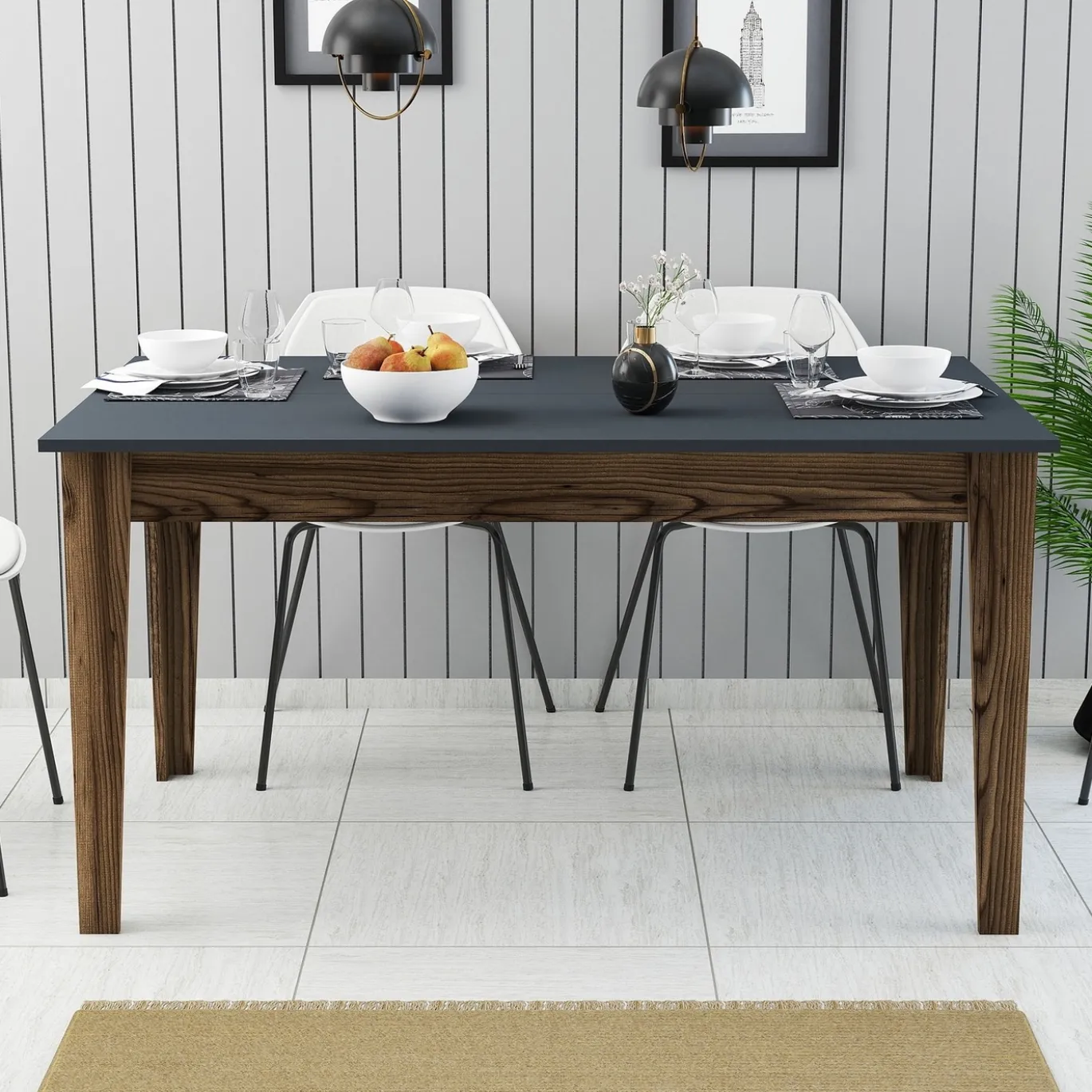 Eettafel Milan Walnoot/Antraciet met Opbergruimte 145cm