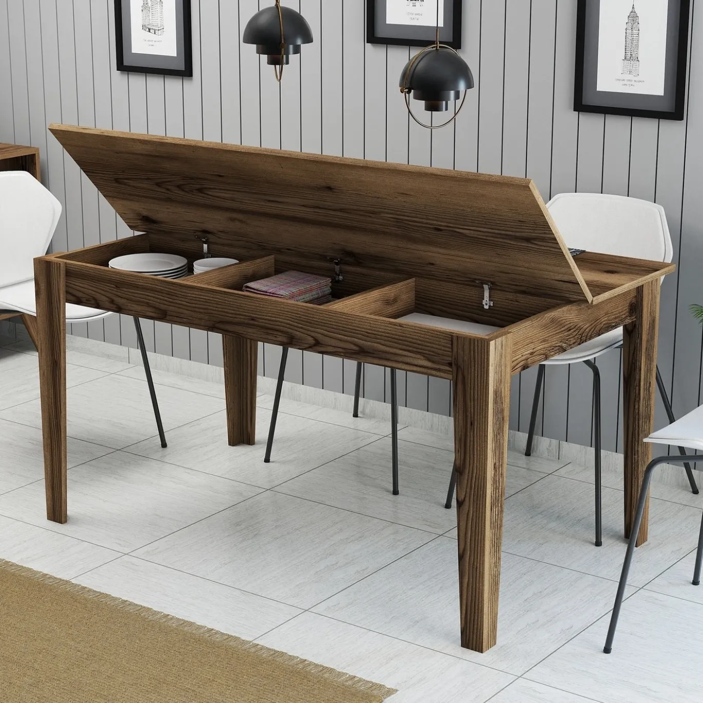 Eettafel Milan Walnoot met Opbergruimte 145cm