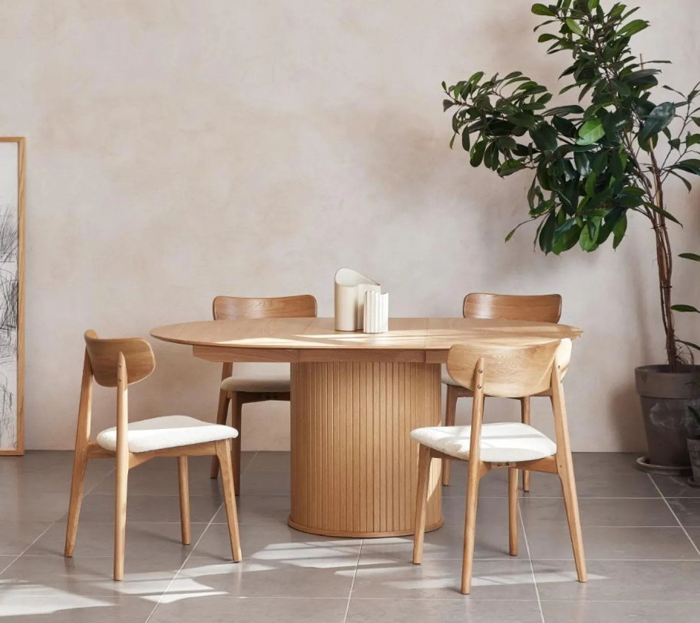 Eettafel Nola Naturel Eiken Ø120-167cm - Giga Living