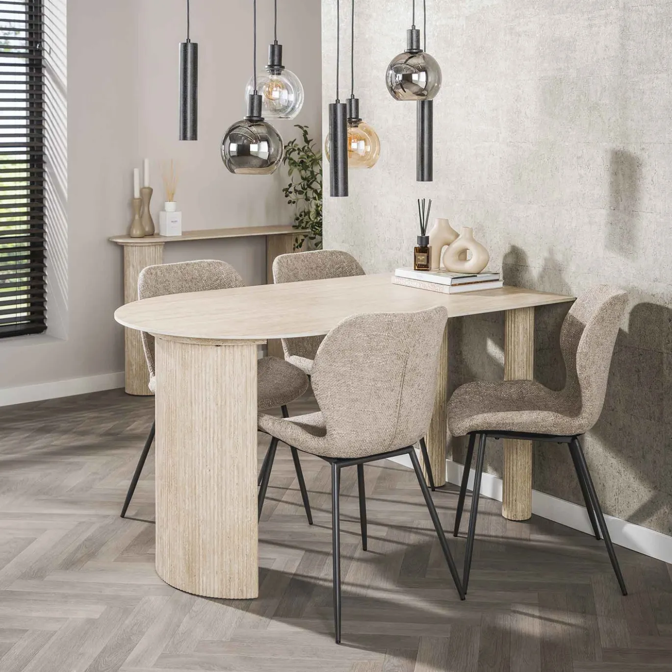 Eettafel Romano Arch 1-side 140cm Keramiek Travertin - Giga Meubel