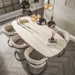 Eettafel Romano Centro Deens Ovaal 215cm 3d Keramiek Travertin - Giga Meubel