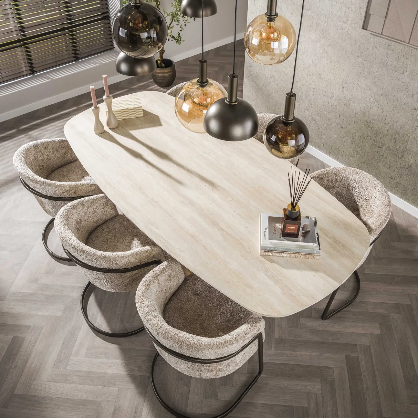 Eettafel Romano Centro Deens Ovaal 215cm 3d Keramiek Travertin - Giga Meubel