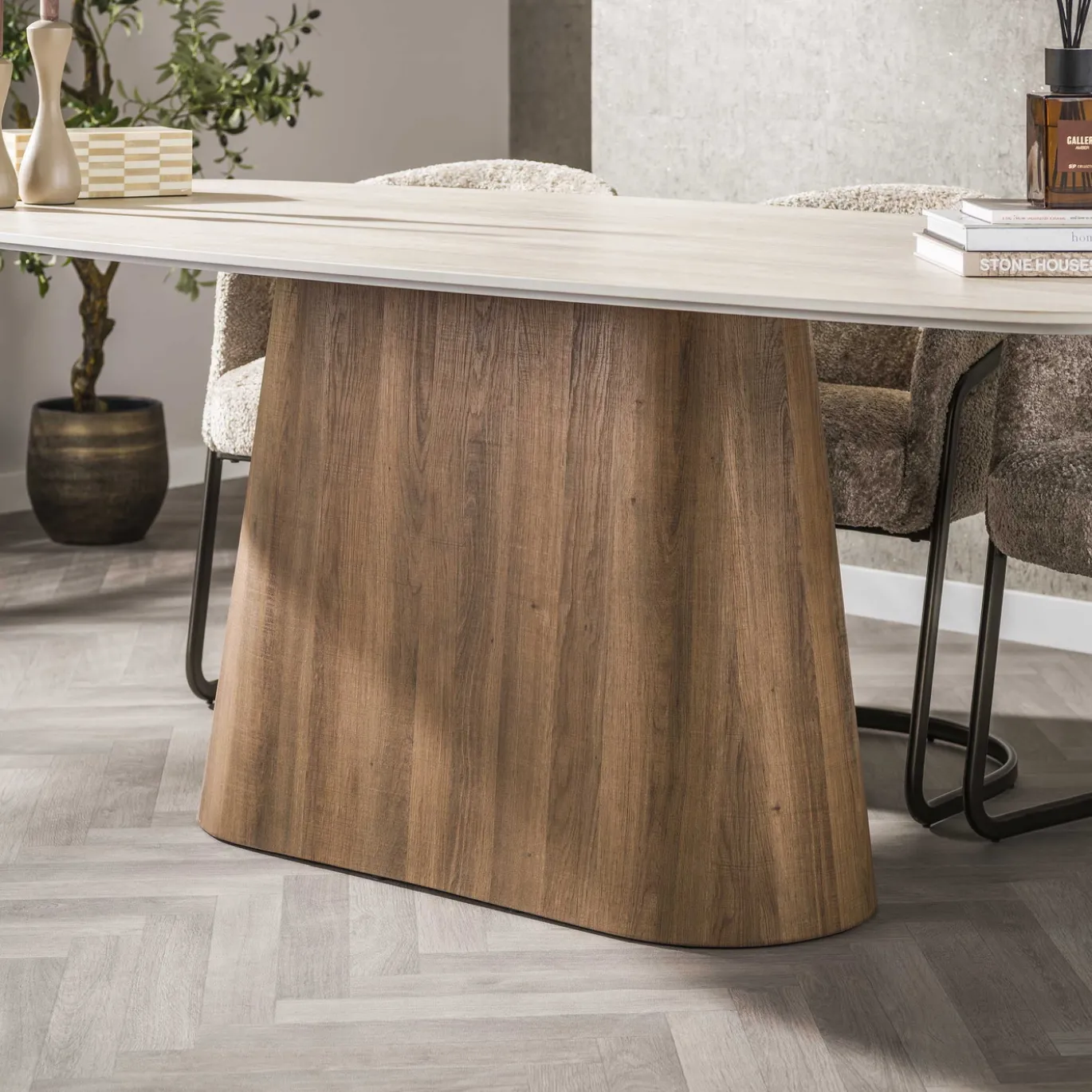 Eettafel Romano Centro Deens Ovaal 215cm 3d Keramiek Travertin - Giga Meubel