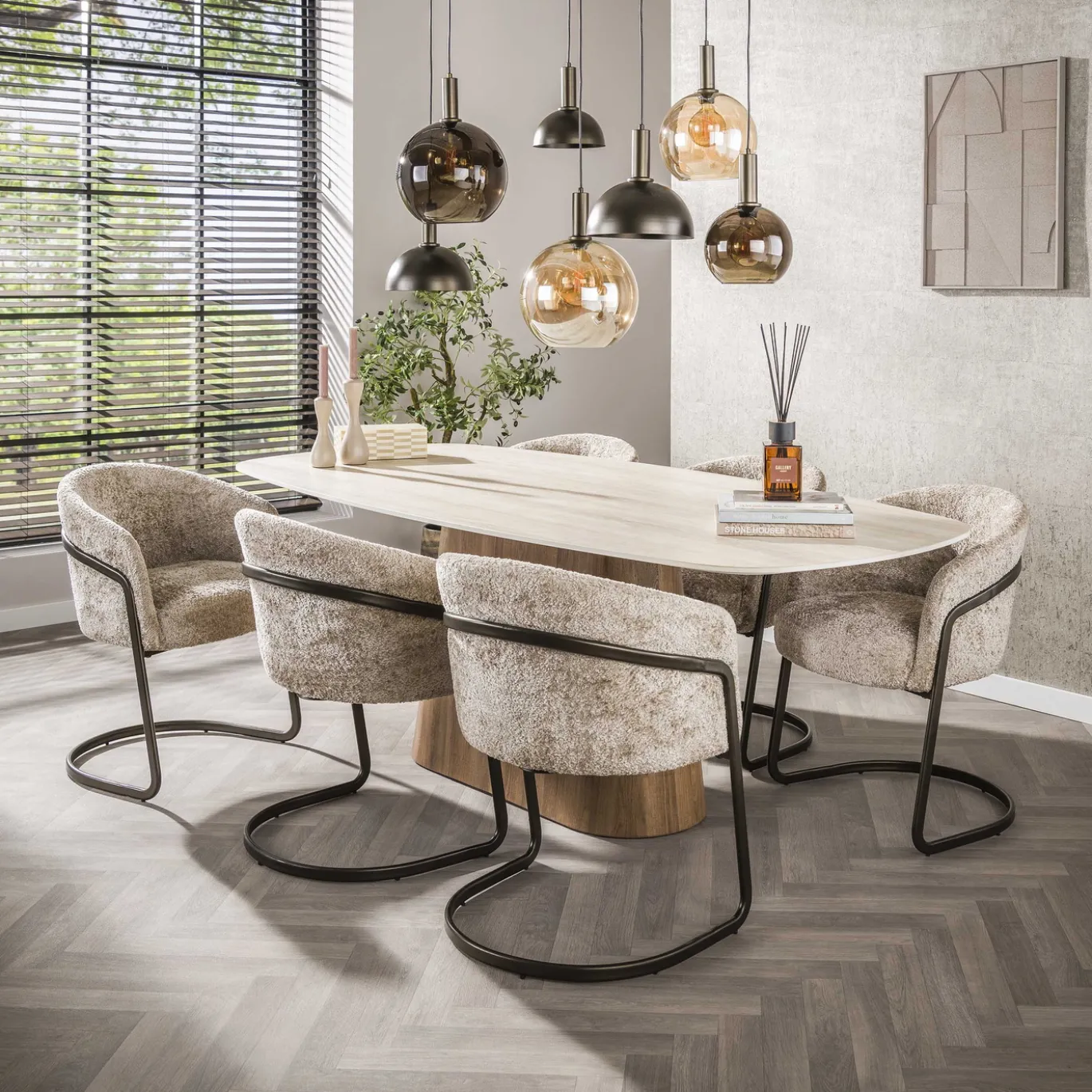 Eettafel Romano Centro Deens Ovaal 215cm 3d Keramiek Travertin - Giga Meubel