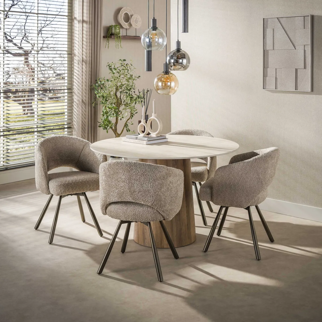 Eettafel Romano Centro Rond Ø120cm 3d Keramiek Travertin - Giga Meubel
