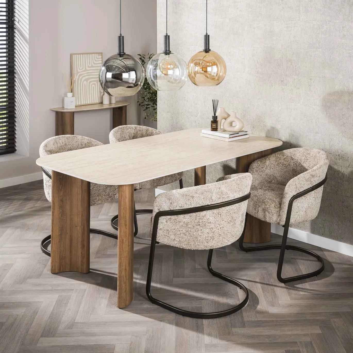 Eettafel Romano Curvo 180cm Keramiek Travertin - Giga Meubel