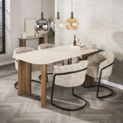 Eettafel Romano Curvo 3D Keramiek Travertin 180cm - Giga Meubel