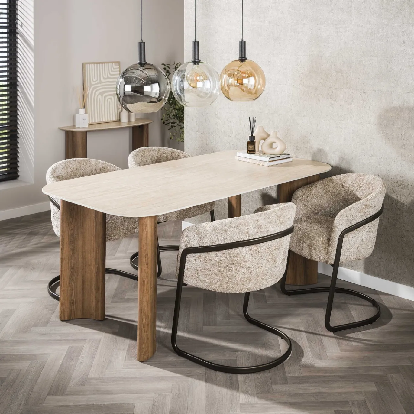 Eettafel Romano Curvo 3D Keramiek Travertin 180cm - Giga Meubel