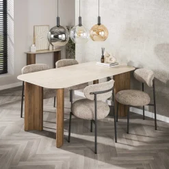 Eettafel Romano Curvo 3D Keramiek Travertin 180cm - Giga Meubel