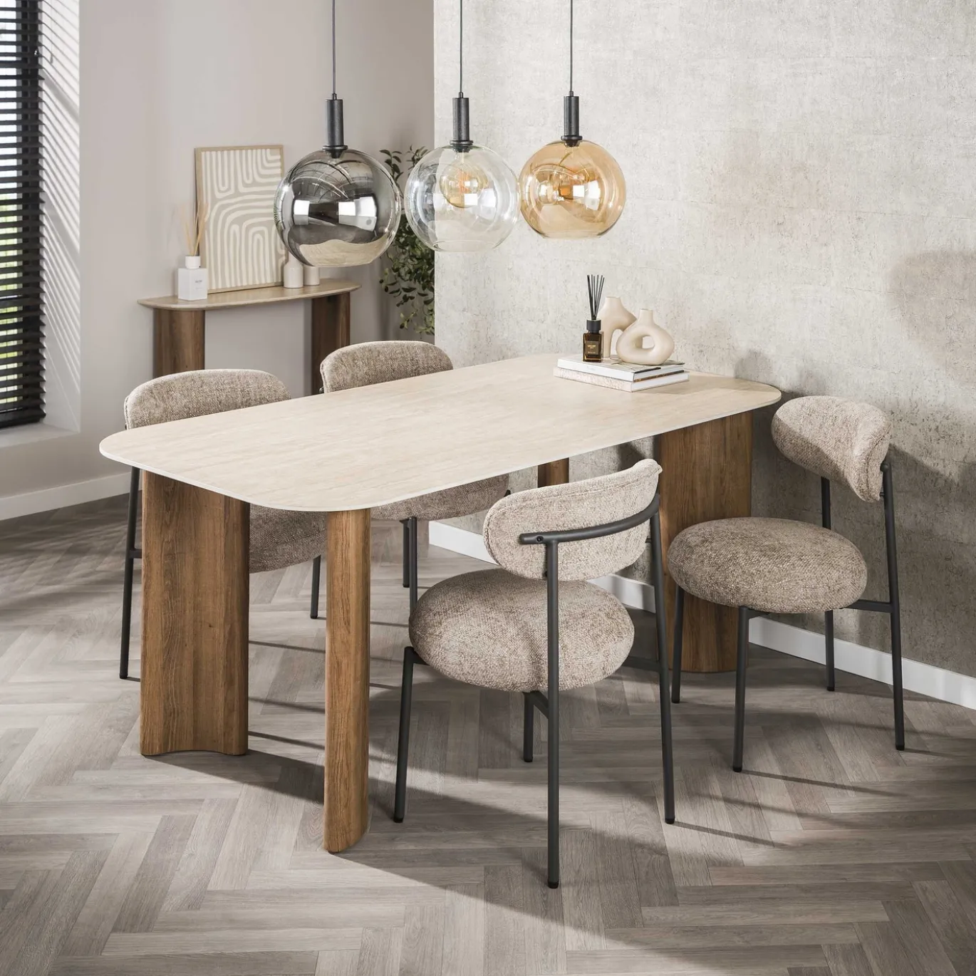 Eettafel Romano Curvo 3D Keramiek Travertin 180cm - Giga Meubel