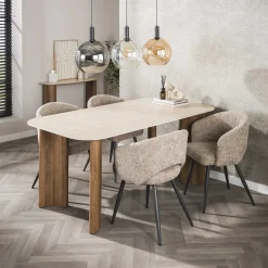 Eettafel Romano Curvo 3D Keramiek Travertin 180cm - Giga Meubel