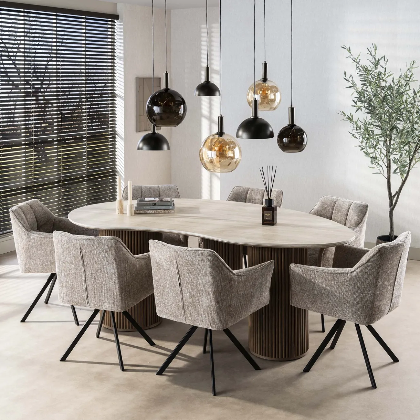 Eettafel Romano Niervormig 215cm 3d Keramiek Travertin - Giga Meubel