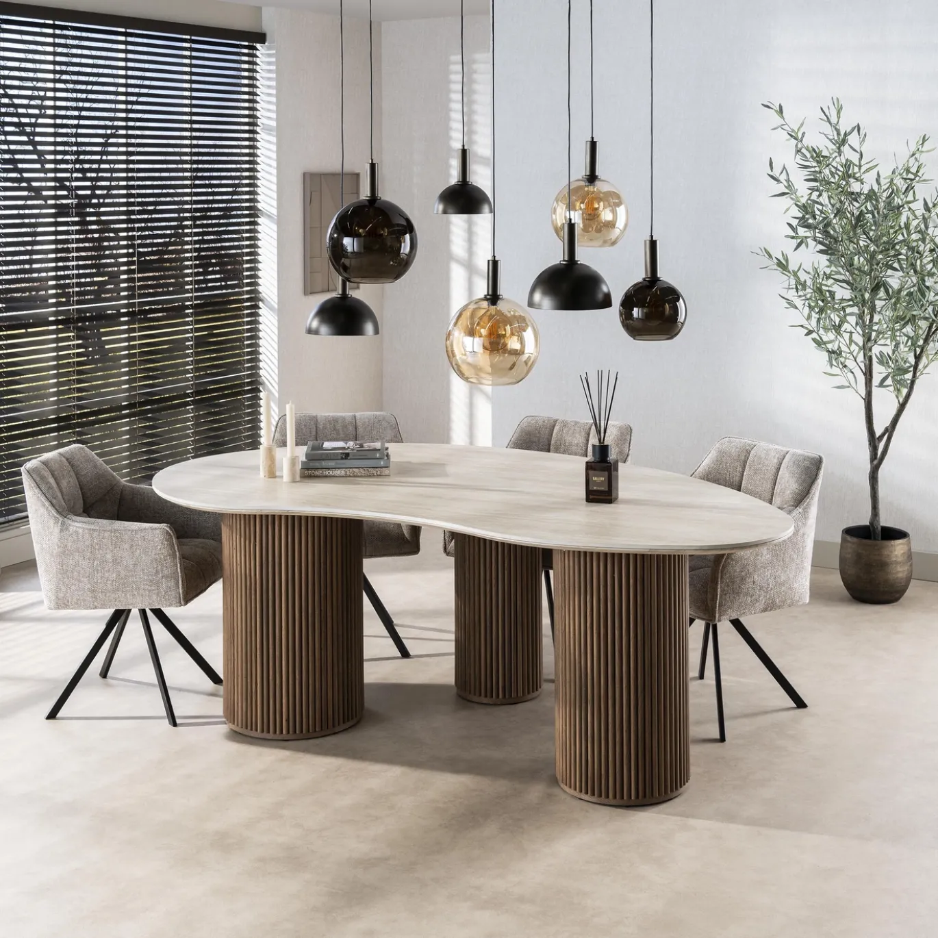 Eettafel Romano Niervormig 215cm 3d Keramiek Travertin - Giga Meubel