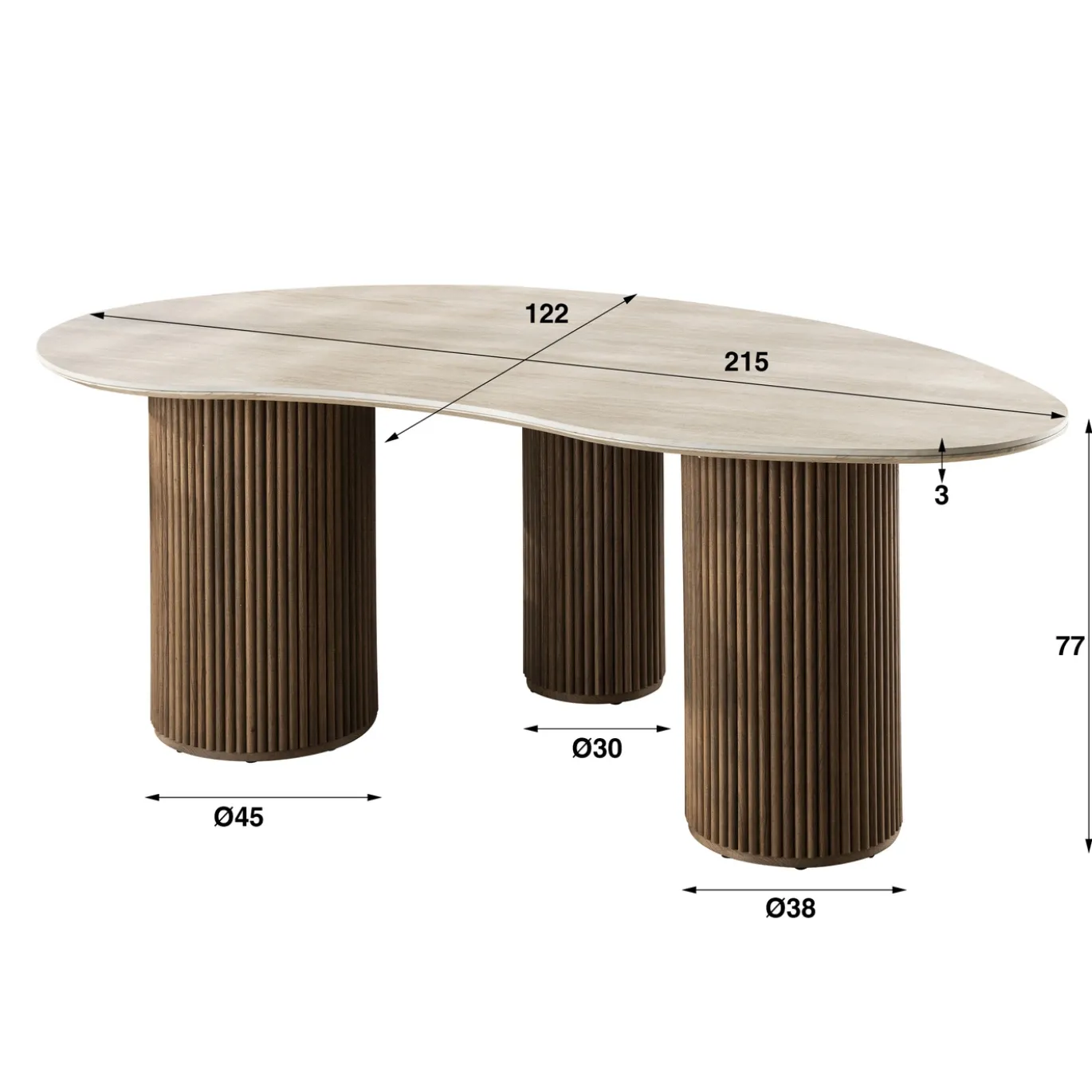 Eettafel Romano Niervormig 215cm 3d Keramiek Travertin - Giga Meubel