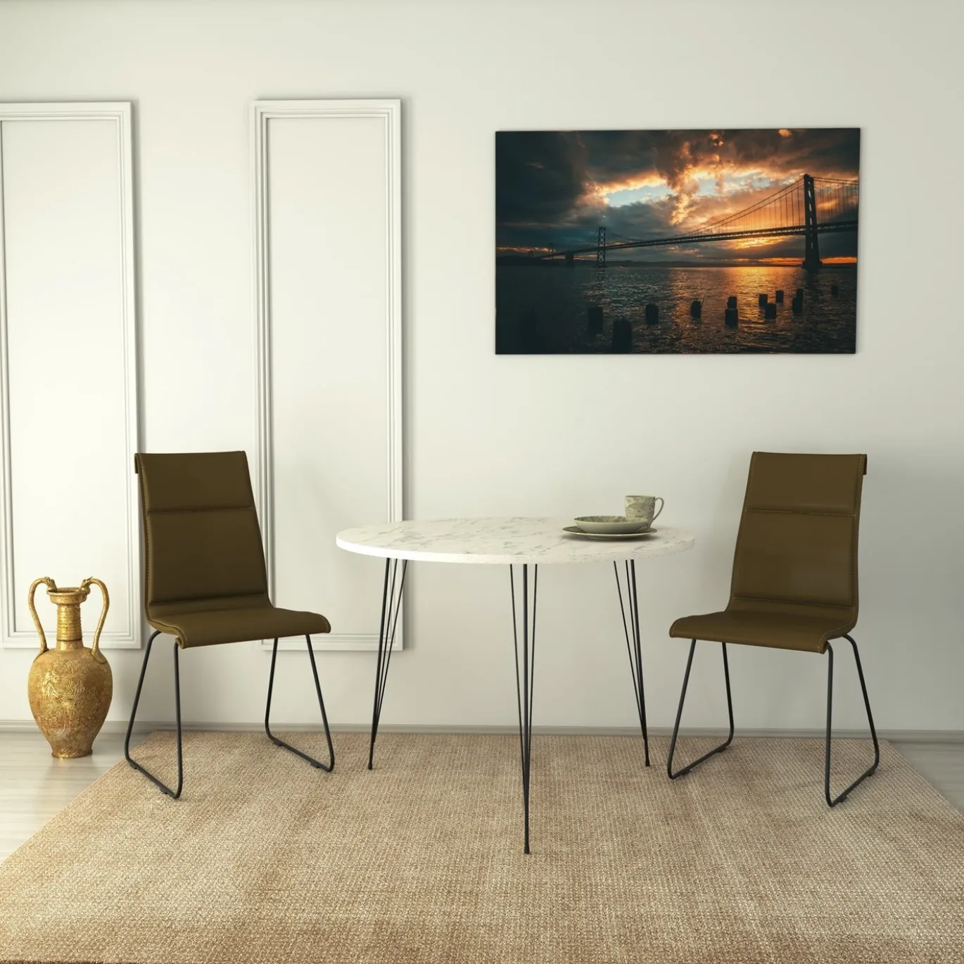 Eettafel Sandalf Wit Marmerlook Ø90cm