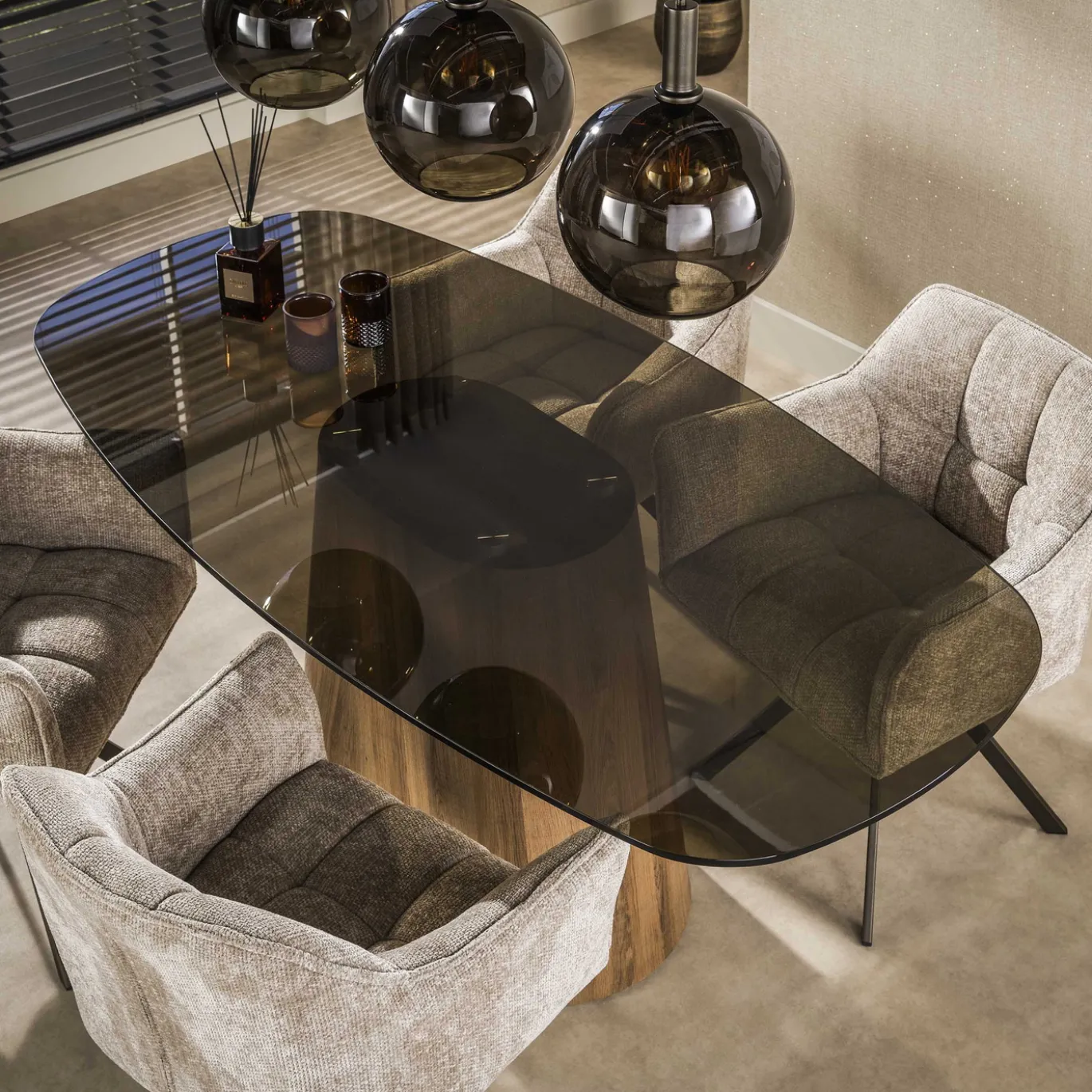 Eettafel Tinto Centro Deens Ovaal 215cm Brons Glas - Giga Meubel