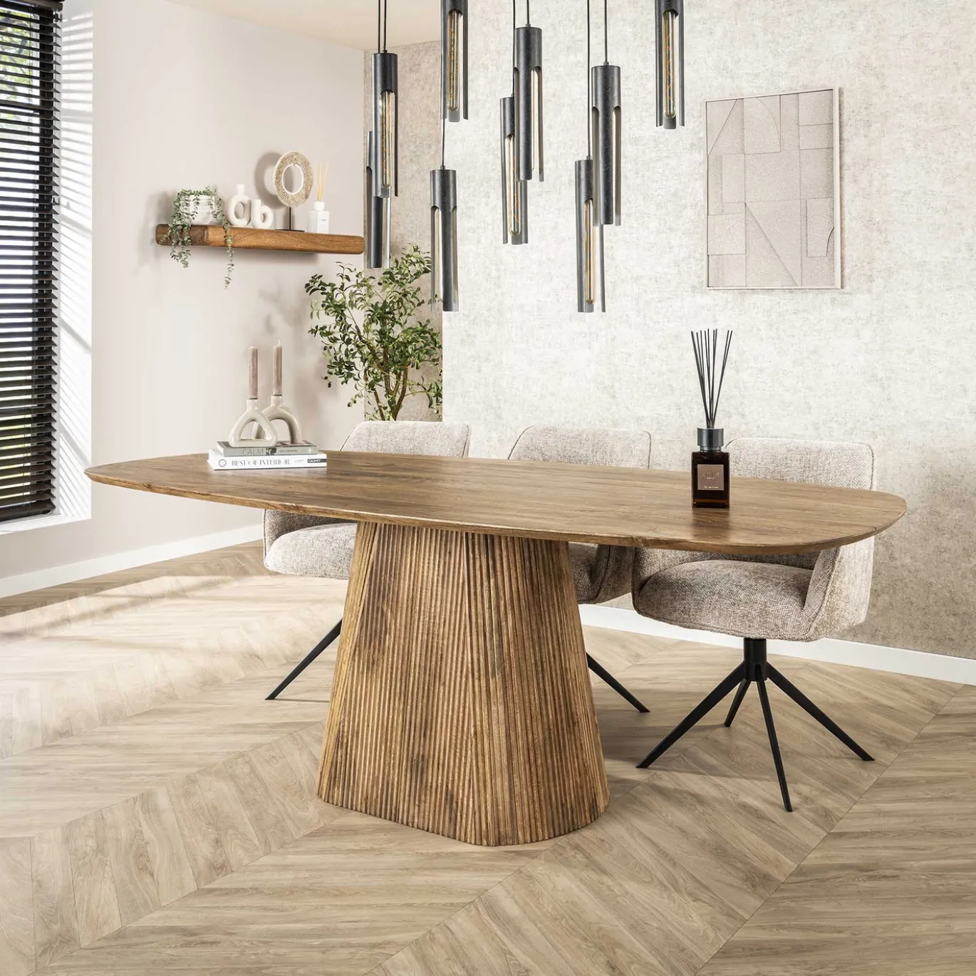 Eettafel Wave Centrale Poot Mangohout 215cm - Giga Meubel