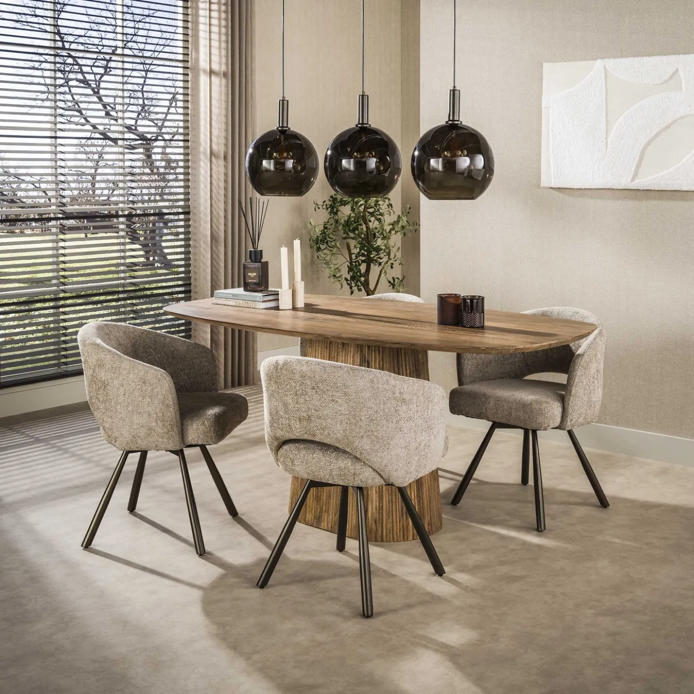 Eettafel Wave Centro Deens Ovaal 180cm Massief Mango Zand - Giga Meubel