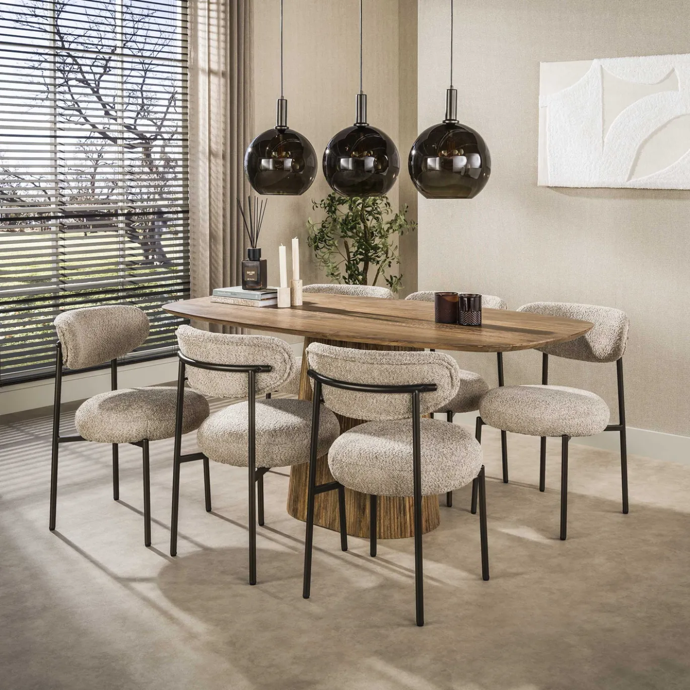 Eettafel Wave Centro Deens Ovaal 180cm Massief Mango Zand - Giga Meubel