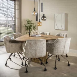 Eettafel Wave Centro Driehoekig 150cm Massief Mango Zand - Giga Meubel
