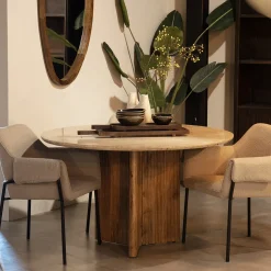 Eleonora Eettafel Sara Mangohout & Travertin Beige Ø130cm