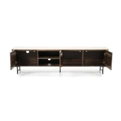 Eleonora Tv-Meubel Lio 3-Deurs Mangohout & Travertin Beige 200cm
