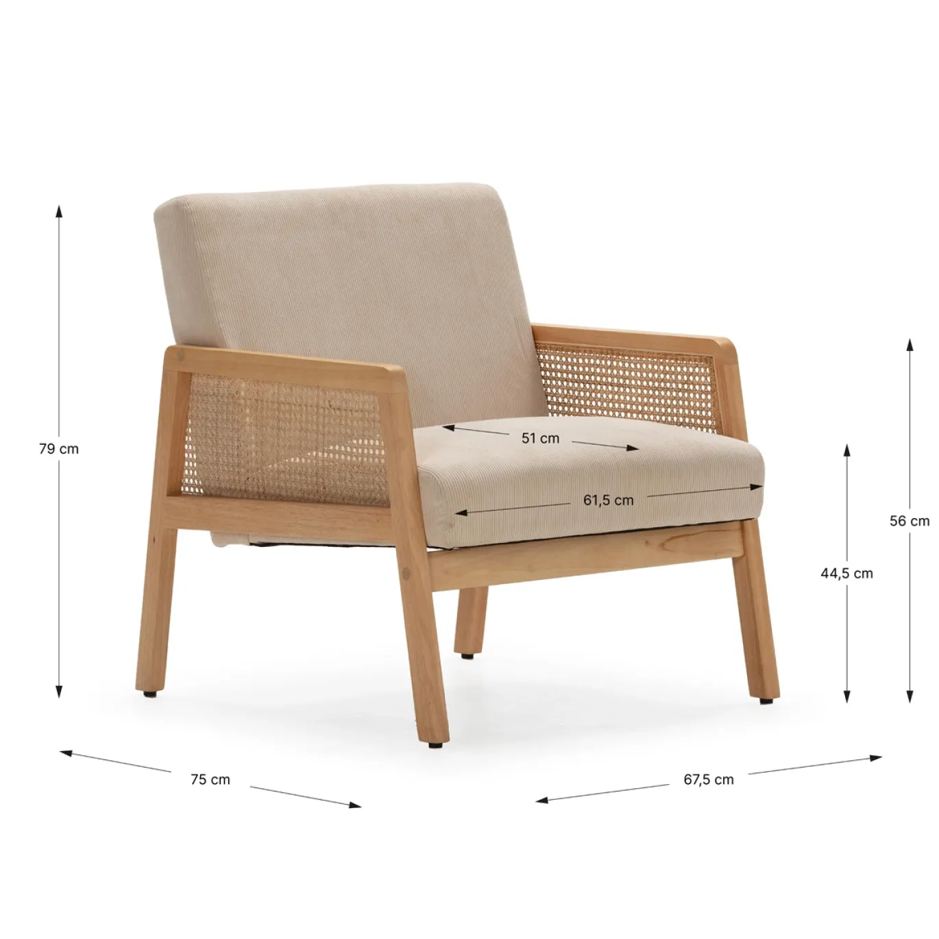 Fauteuil Debra Beige Arm Hout/rotan - Giga Meubel