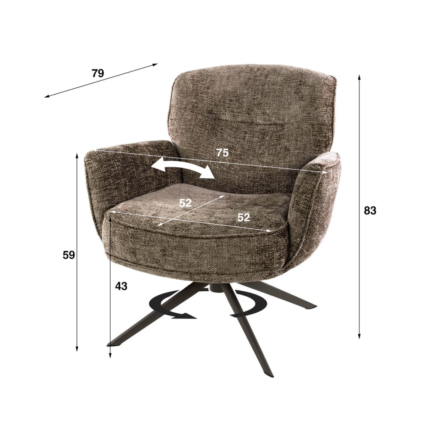 Fauteuil Forza Hoven Draaibaar Champagne/Bruin - Giga Meubel