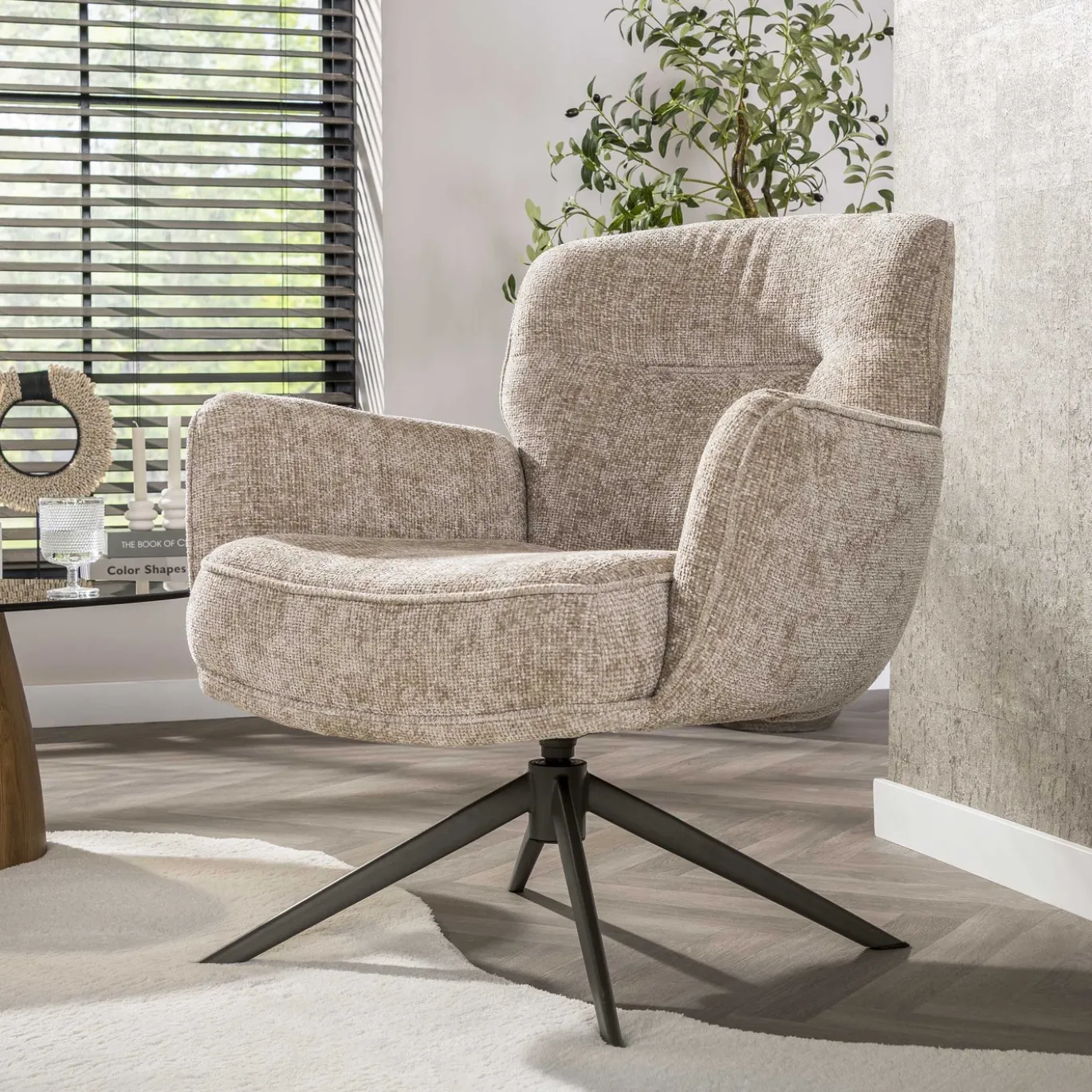 Fauteuil Forza Hoven Draaibaar Zand/Bruin - Giga Meubel