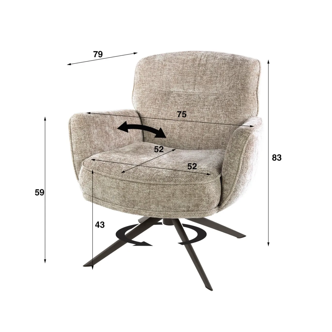 Fauteuil Forza Hoven Draaibaar Zand/Bruin - Giga Meubel