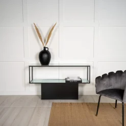 Fjôrd Bijzettafel Maglehem Glas Zwart 130cm