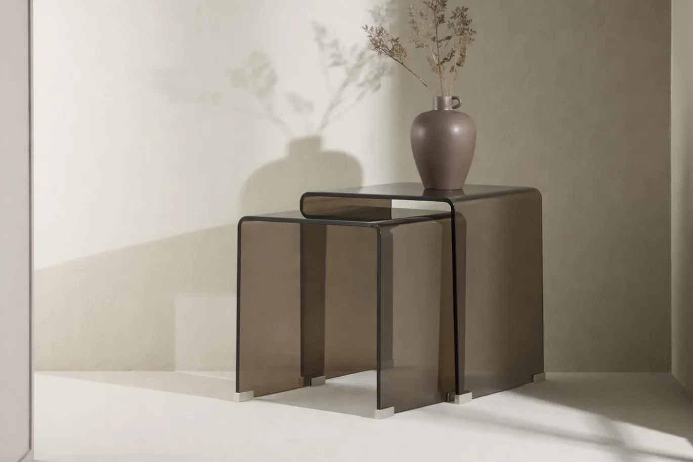Fjôrd Bijzettafel Telemark Bruin Glas Set van 2