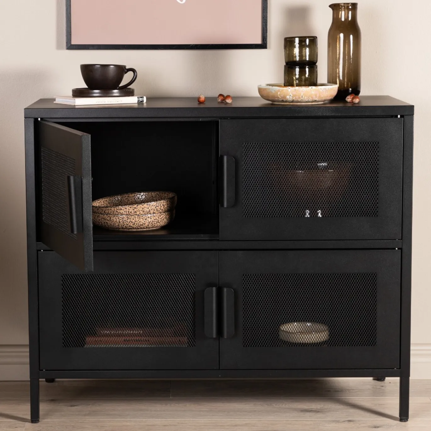 Fjôrd Dressoir Nett Zwart Metaal 90cm