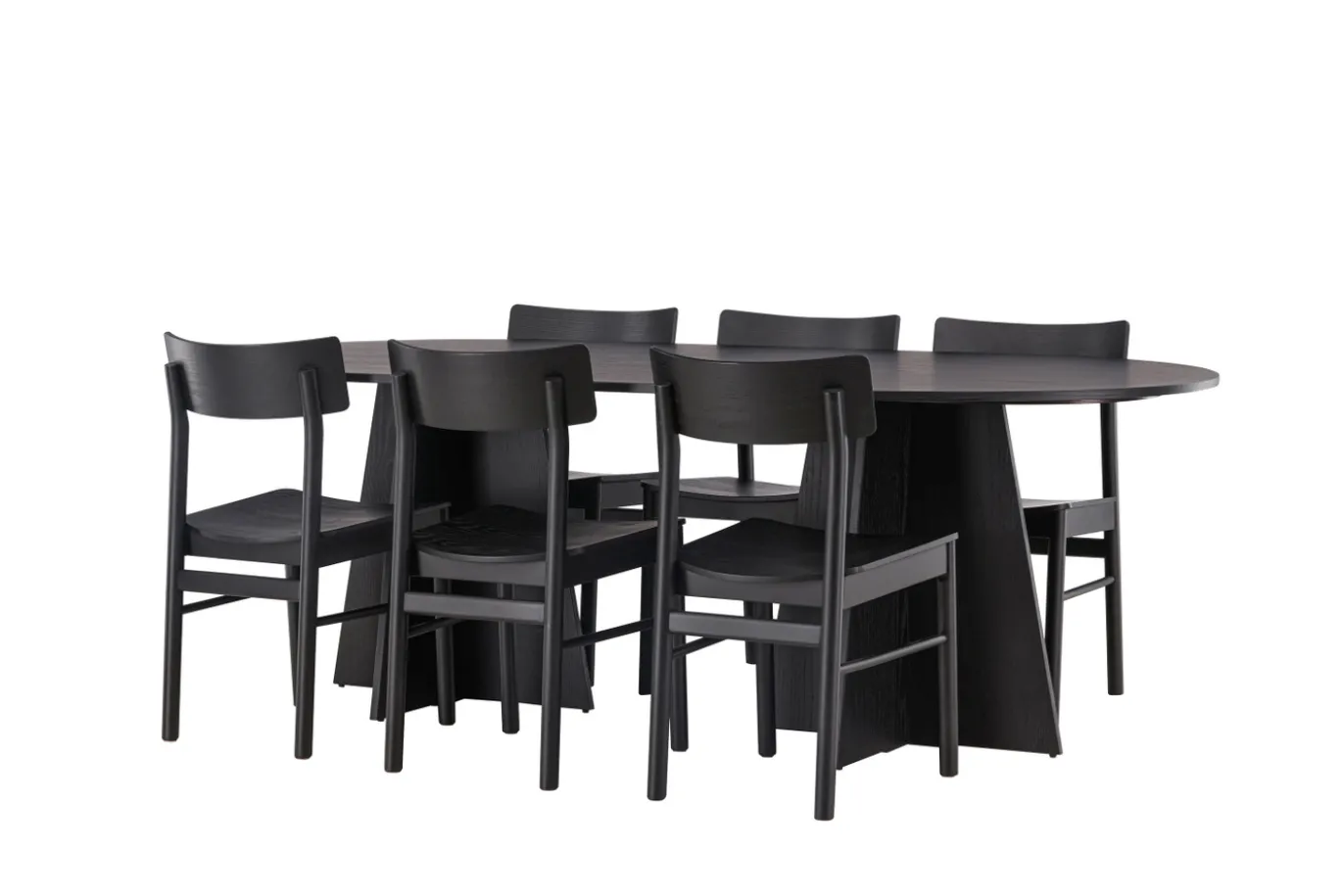 Fjôrd Eetkamerset Bootcut Zwart Rubberhout Met Ovale Eettafel