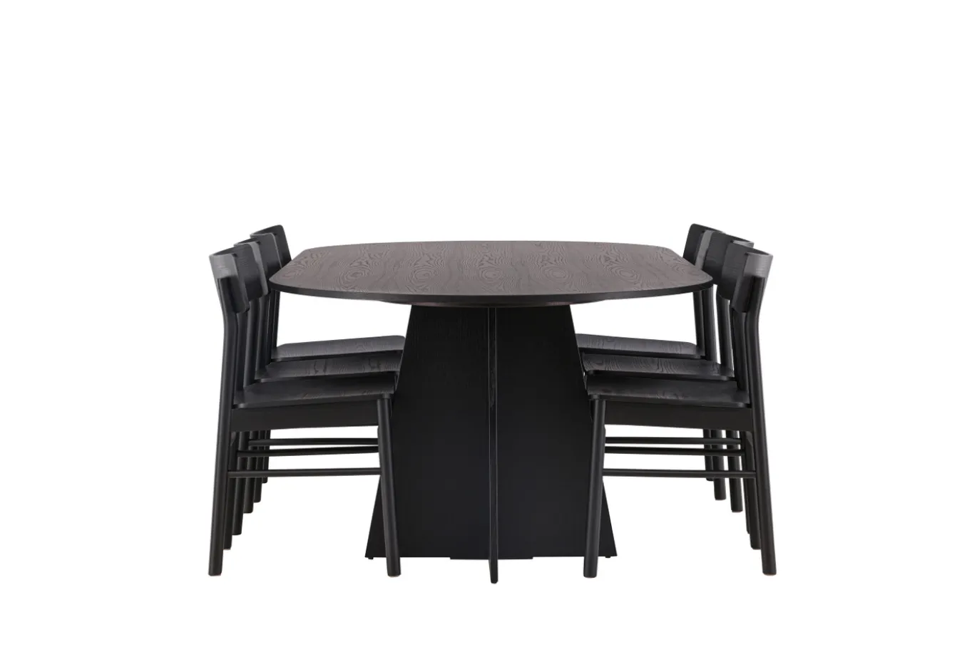 Fjôrd Eetkamerset Bootcut Zwart Rubberhout Met Ovale Eettafel